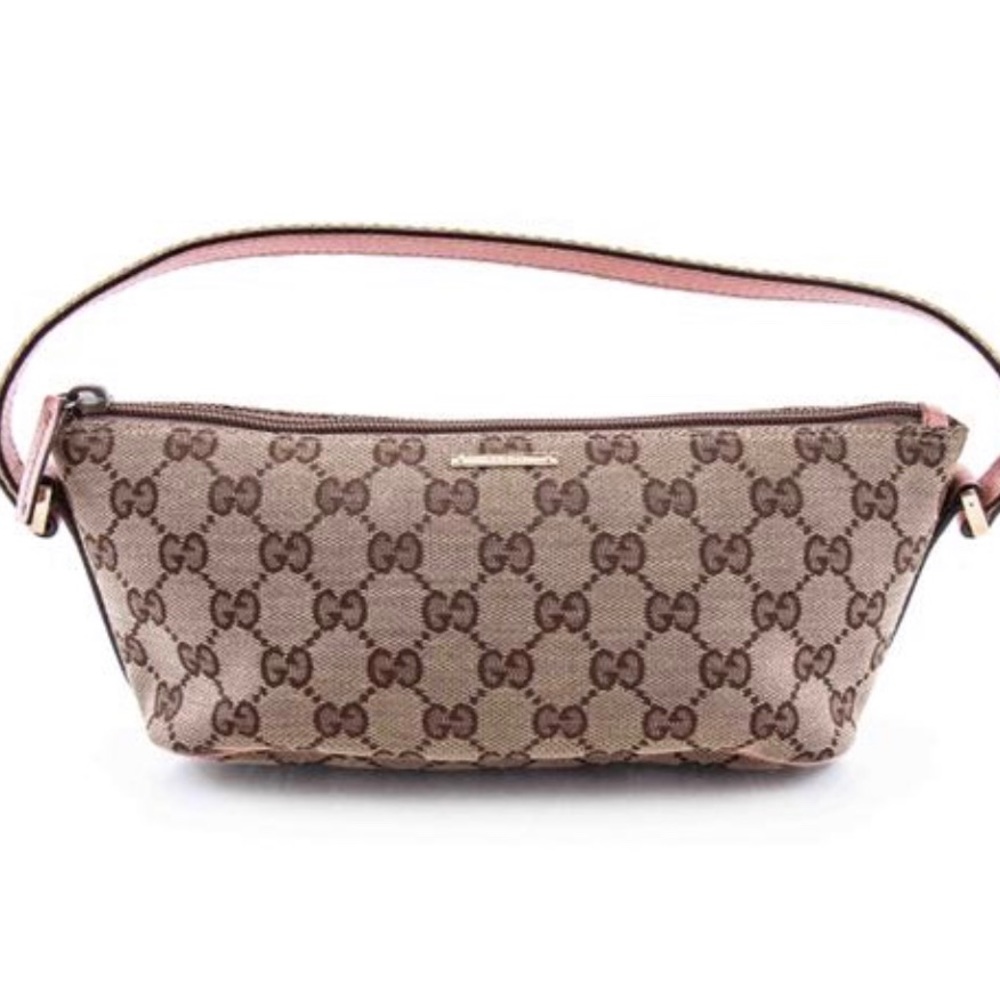 GUCCI Gg Monogram Pink Pochette Canvas Bag